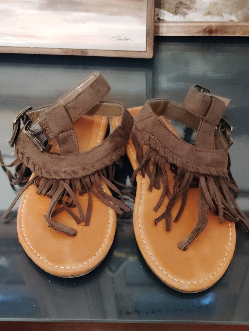 Kids Brown/Olive Green  Fringe Sandals